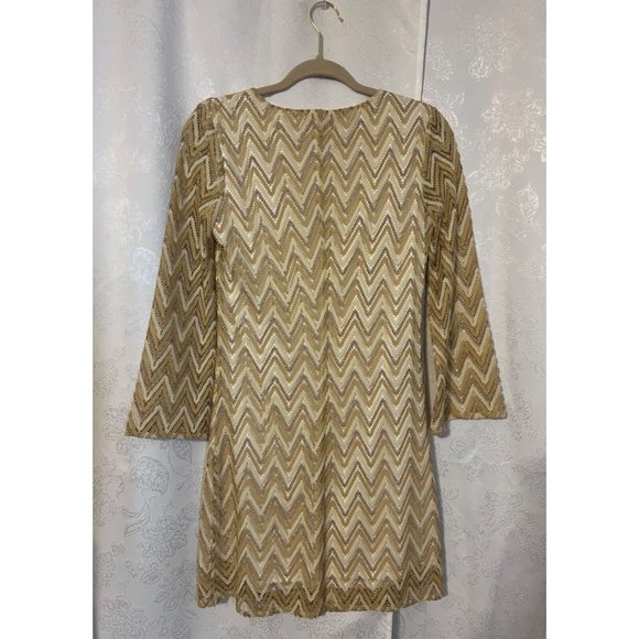 Lilly Pulitzer Dress S Small Gold Stretch 3/4 Sleeve Shift Party Cruise Holiday - Picture 8 of 13